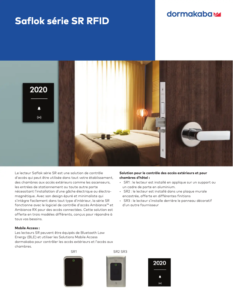 Page 1 de la notice Fiche technique Dormakaba Saflok SR RFID