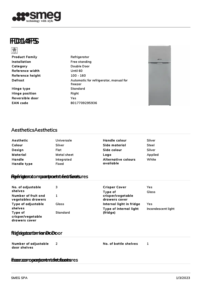 Page 1 de la notice Brochure Smeg FD14FS