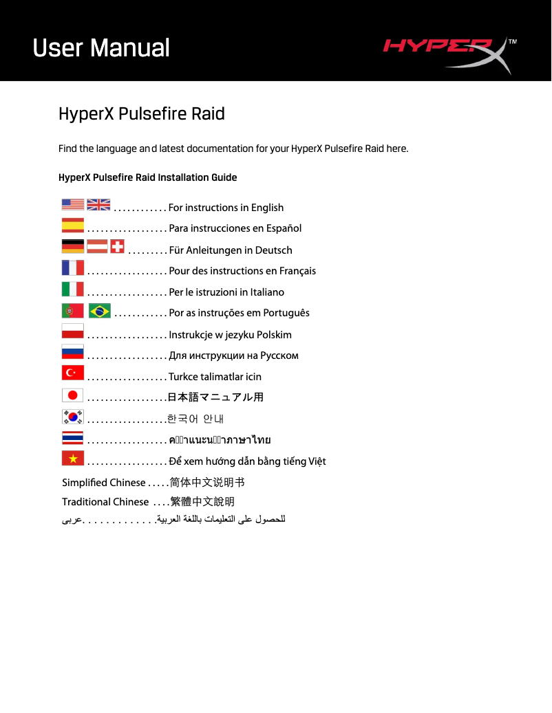 Page 1 de la notice Manuel utilisateur HyperX Puslefire Raid