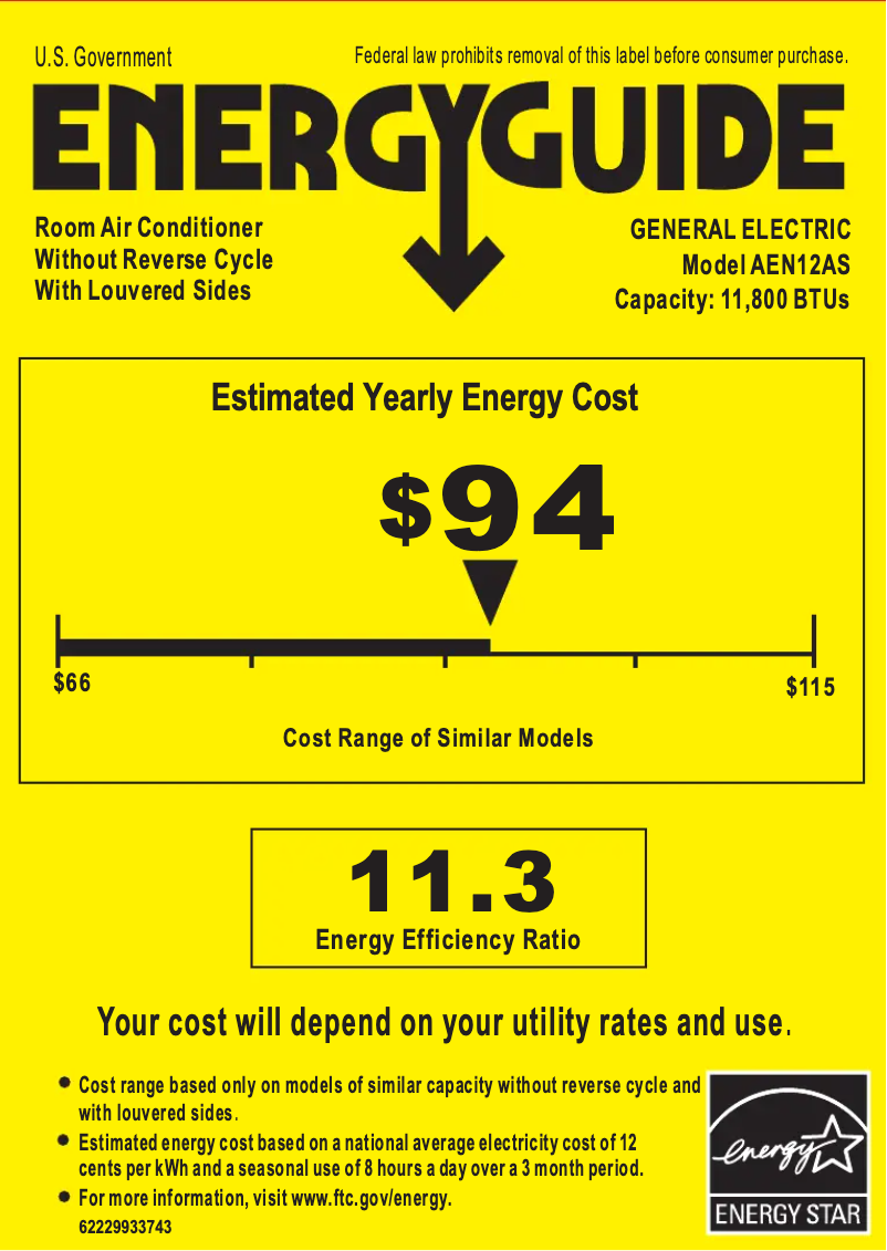 Page 1 of the manual Energy Label GE AEN12AS