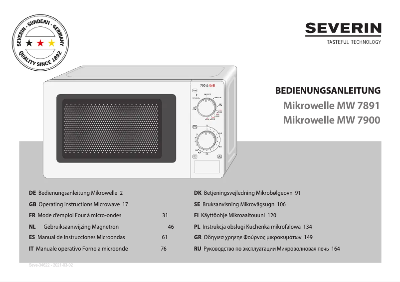 Page 1 de la notice Manuel utilisateur Severin MW 7900