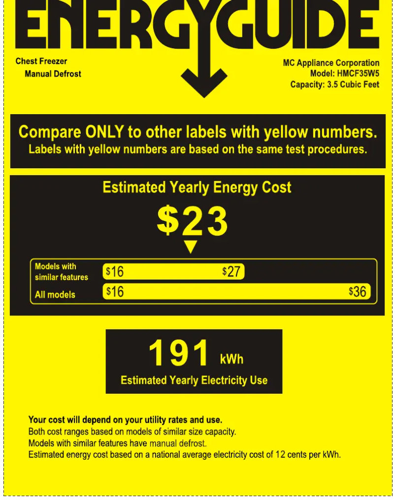 Page 1 de la notice Label énergétique Magic Chef HMCF35W5