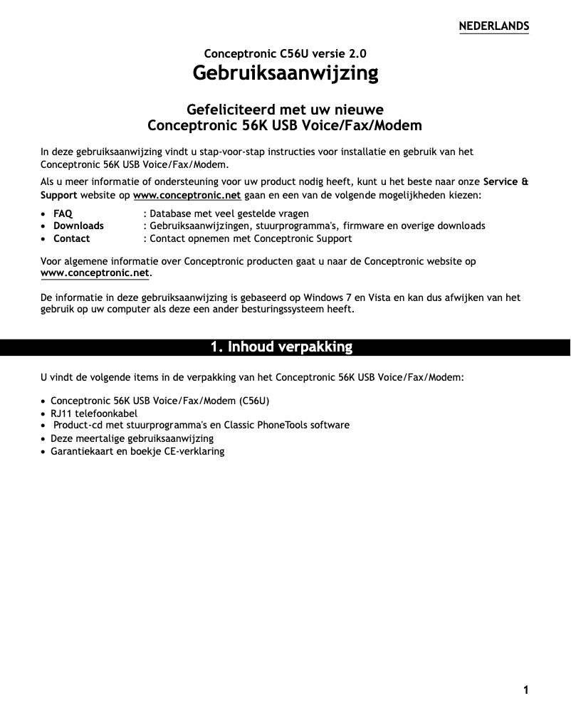 Page 1 de la notice Manuel utilisateur Conceptronic C56U