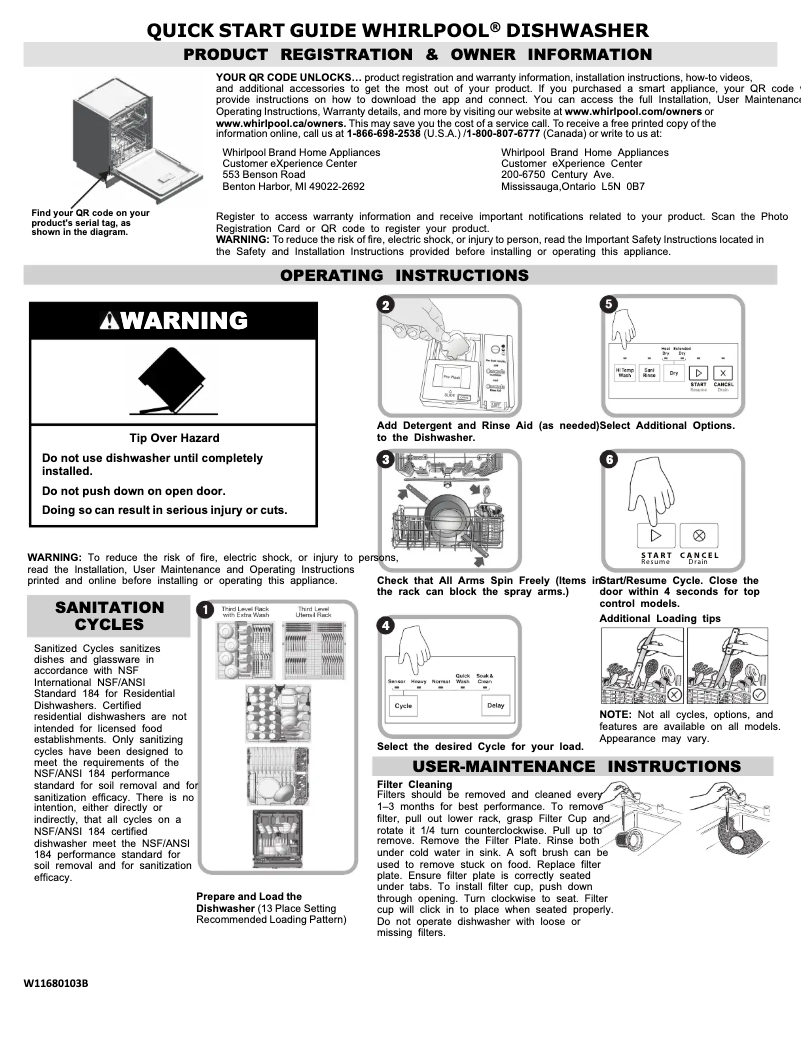 Página 1 del manual Guía de inicio rápido Whirlpool WDTA80SAKZ