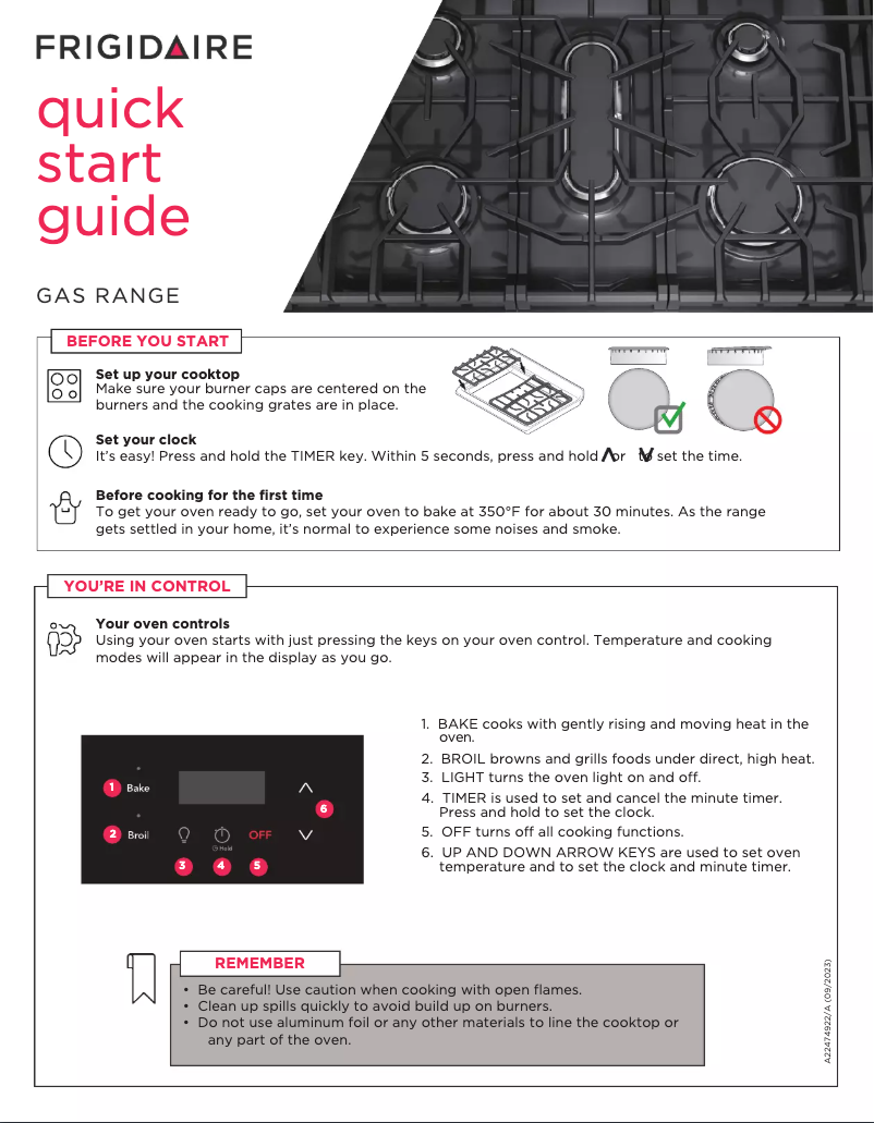 Page 1 de la notice Guide de démarrage rapide Frigidaire FCRG3051BB