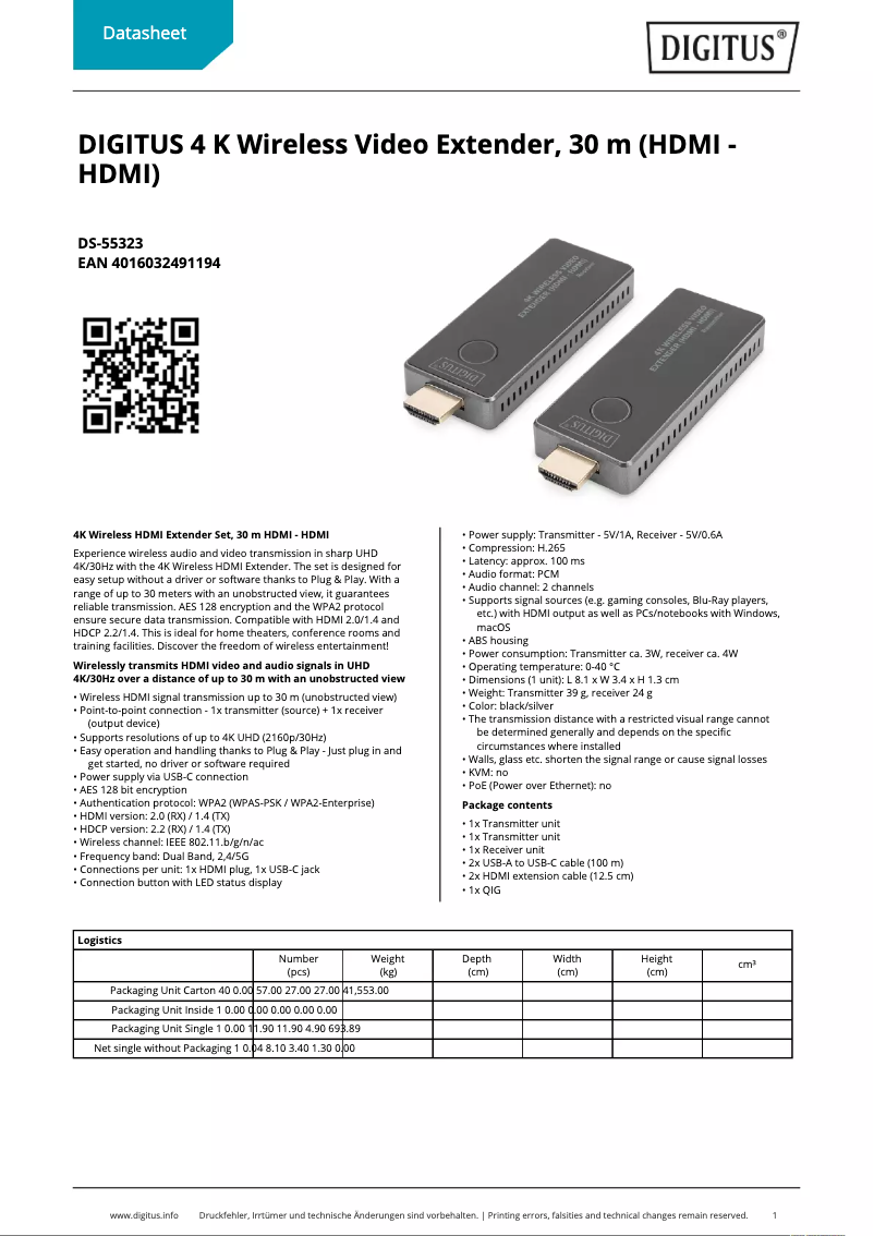 Page 1 de la notice Fiche technique Digitus DS-55323