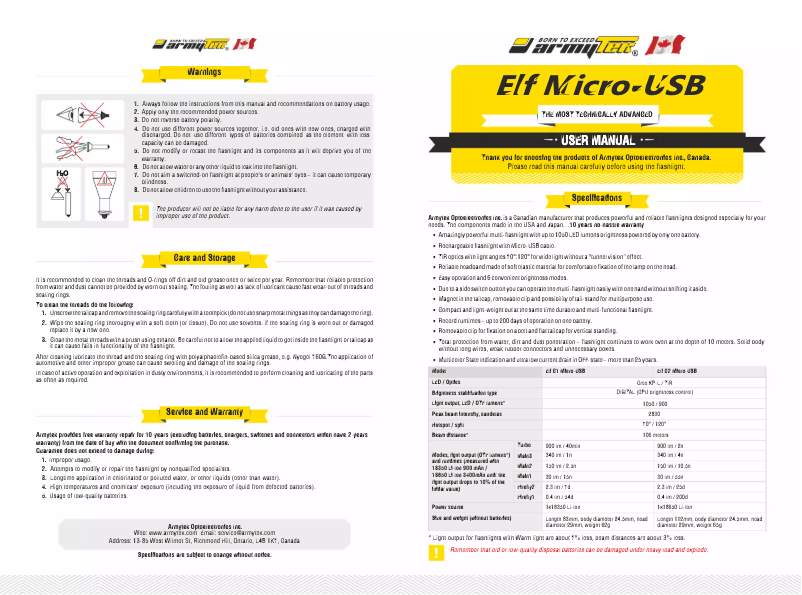 Page 1 de la notice Manuel utilisateur ArmyTek Elf Micro-USB