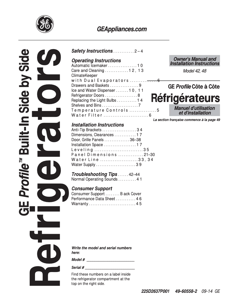 Página 1 del manual Manual de uso y mantenimiento GE PSB48YGXSV