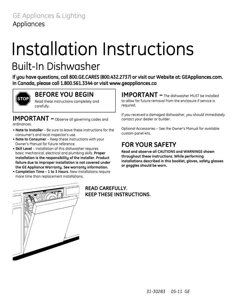 Page n°1 - Guide d'installation GE GLD5600VCC