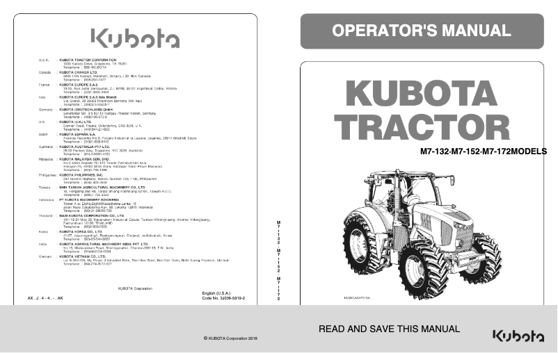 Página 1 del manual Manual de usuario Kubota M7-152P-PS