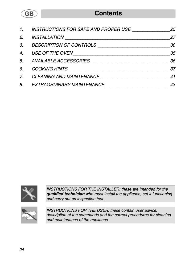 Page 1 de la notice Manuel utilisateur Smeg F 170
