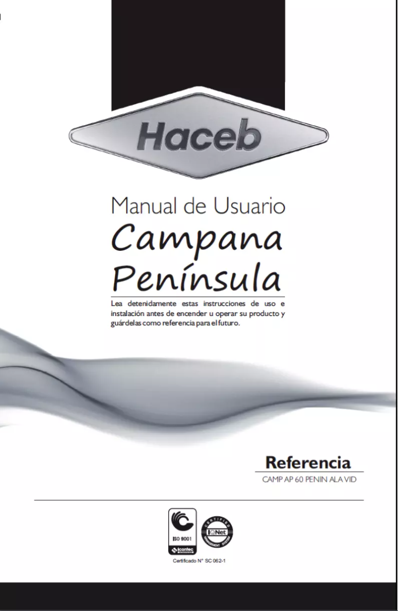 Page 1 de la notice Manuel utilisateur Haceb Appiani 60 PENIN ALA VID