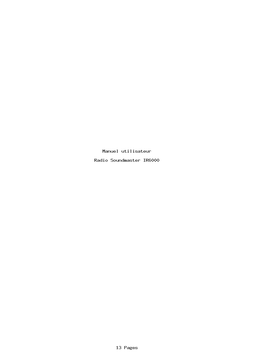 Page 1 de la notice Manuel utilisateur Soundmaster IR6000