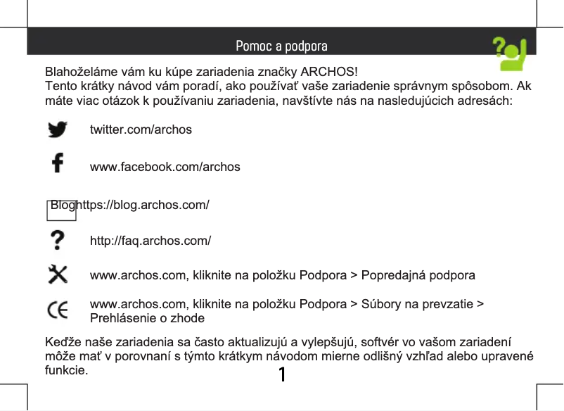 Page 1 of the manual Quick Start Guide Archos 50 Saphir