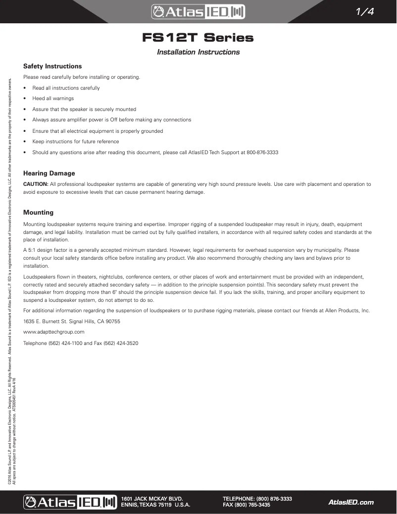 Página 1 del manual Manual de usuario Atlas FS12T-BT60