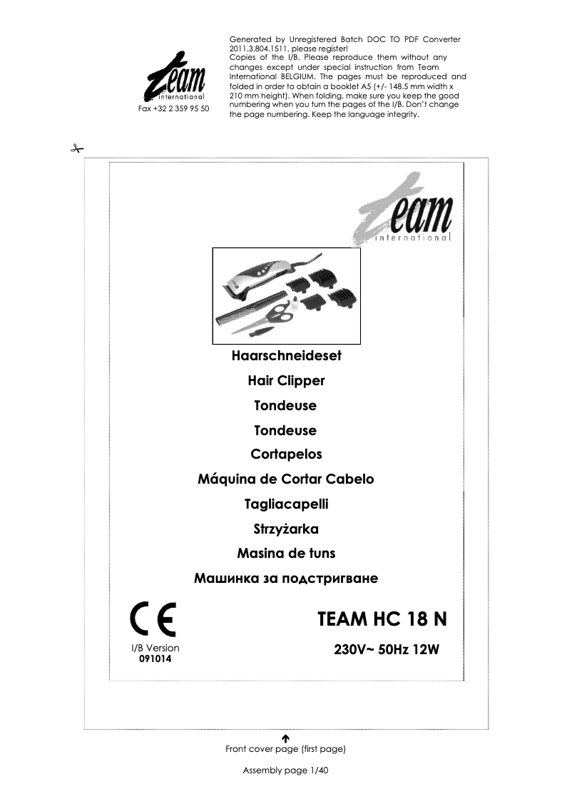Page 1 de la notice Manuel utilisateur Team HC 18N