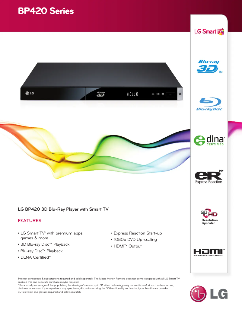 Page 1 de la notice Fiche technique LG Smart BP420