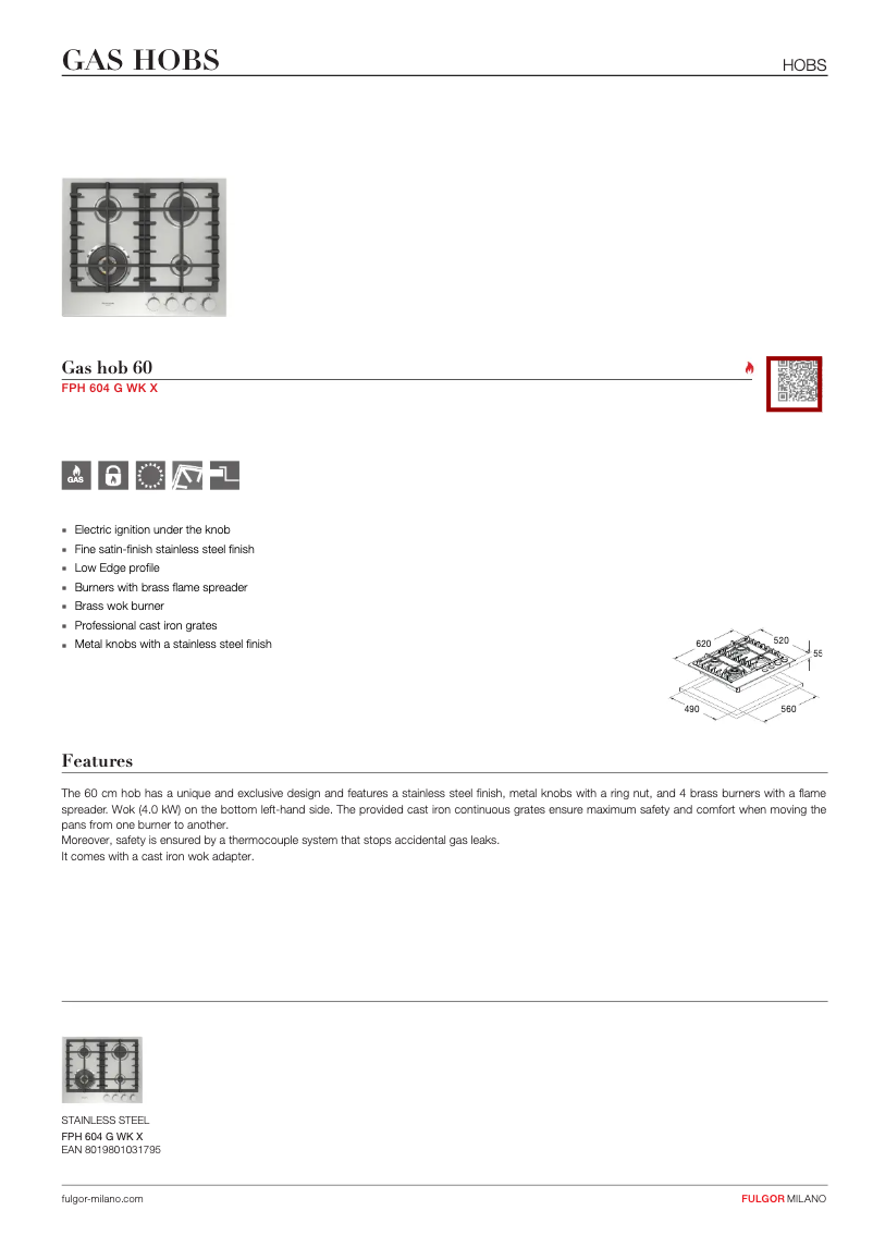 Page 1 de la notice Fiche technique Fulgor Milano FPH 604 G WK X