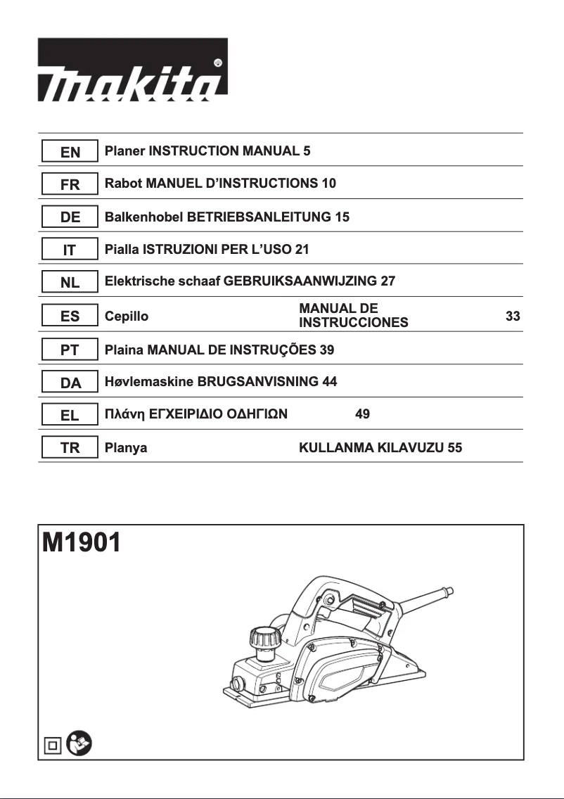 Page 1 de la notice Manuel utilisateur Makita M1901