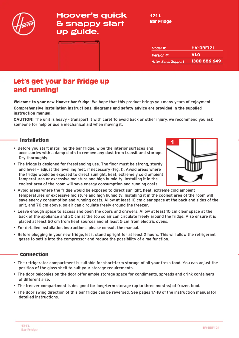 Página 1 del manual Guía de inicio rápido Hoover HV-RBF121