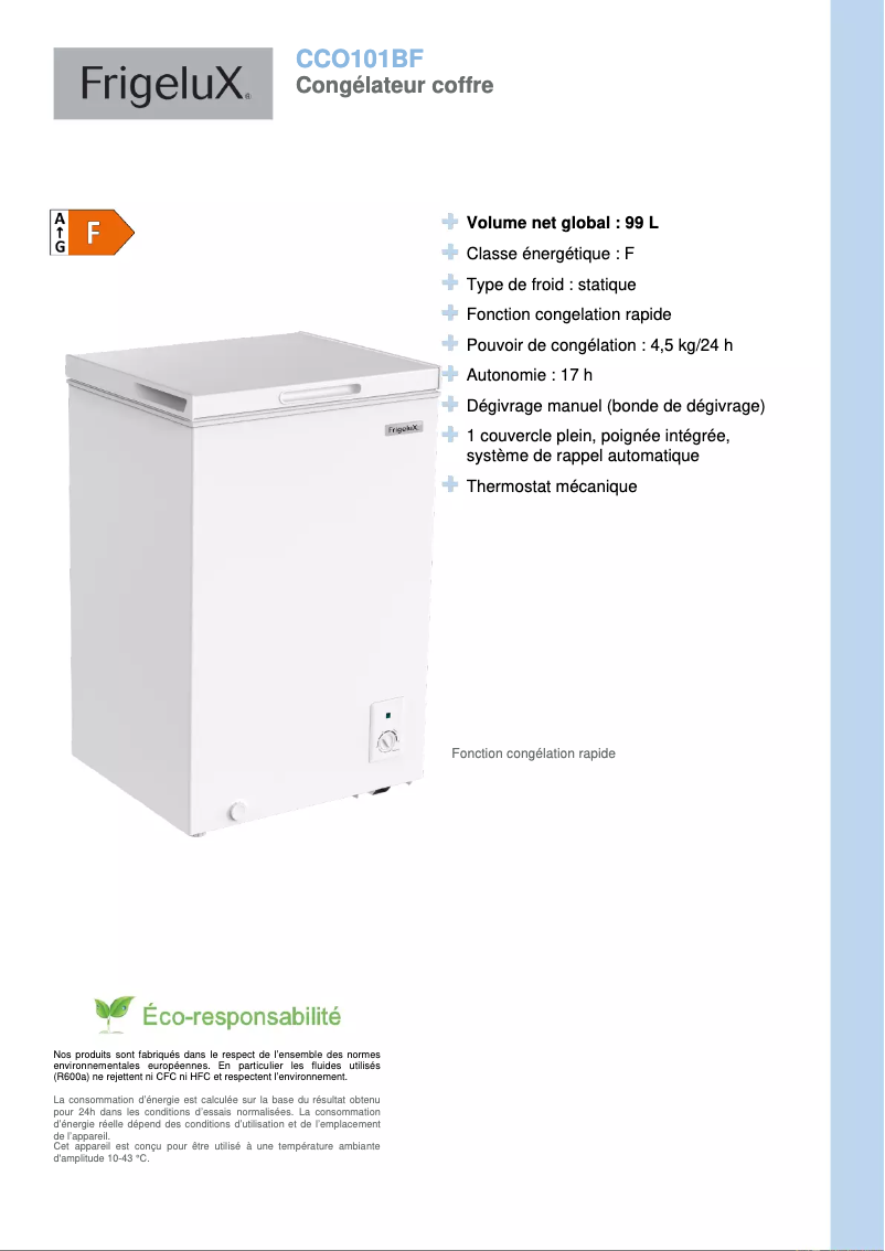 Página 1 del manual Ficha técnica FrigeluX CCO101BF