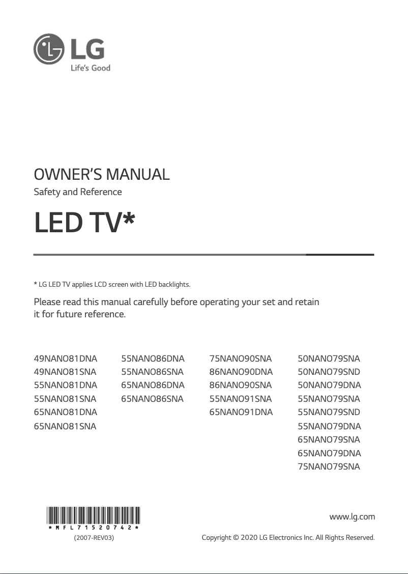 Page 1 of the manual User Manual LG 75NANO90SNA