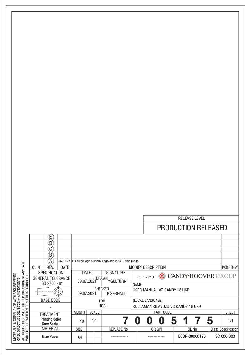 Page 1 of the manual Instruction Manual Candy CH64CCW