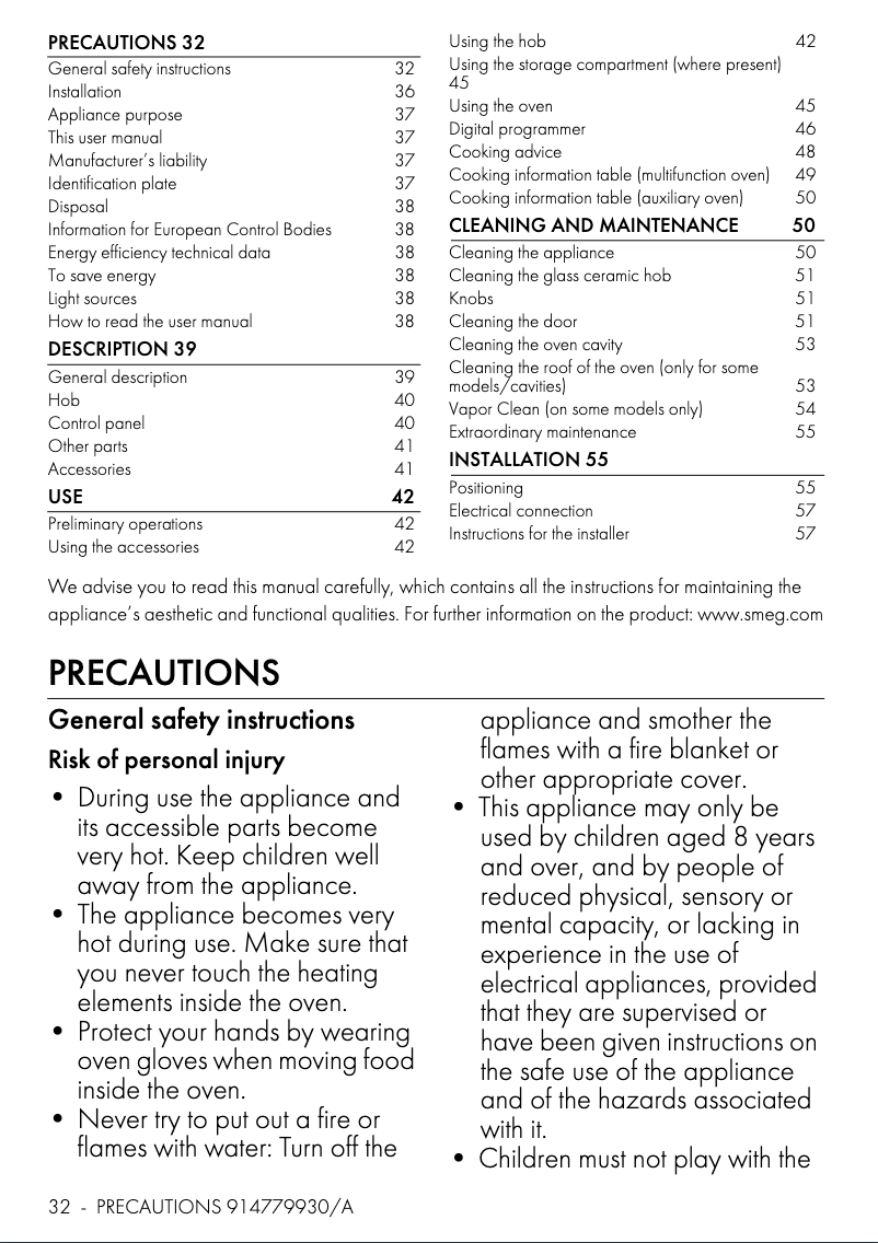 Página 1 del manual Folleto Smeg SYD4110I