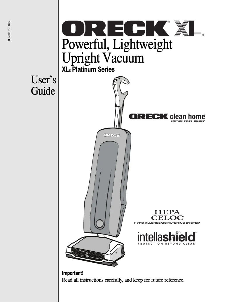 Page 1 de la notice Manuel utilisateur Oreck XL Platinum U7000