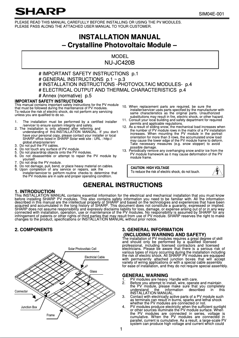 Page 1 de la notice Manuel utilisateur Sharp NU-JC420B