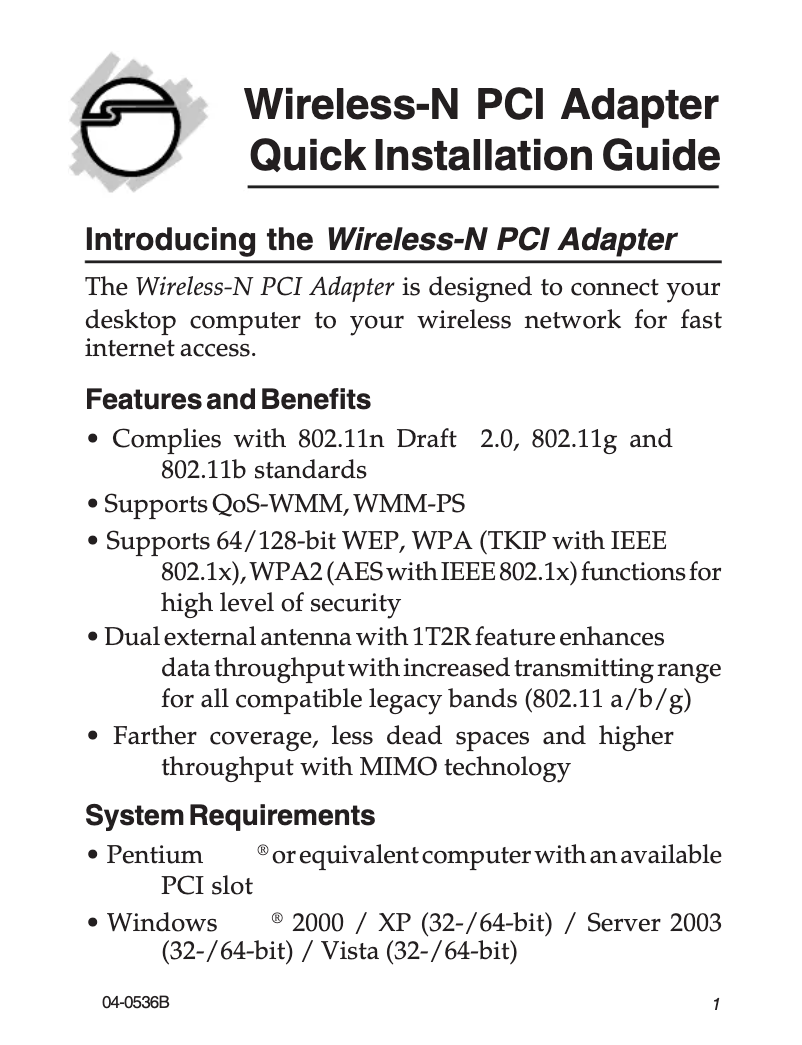 Page 1 de la notice Manuel utilisateur Siig CN-WR0312-S1