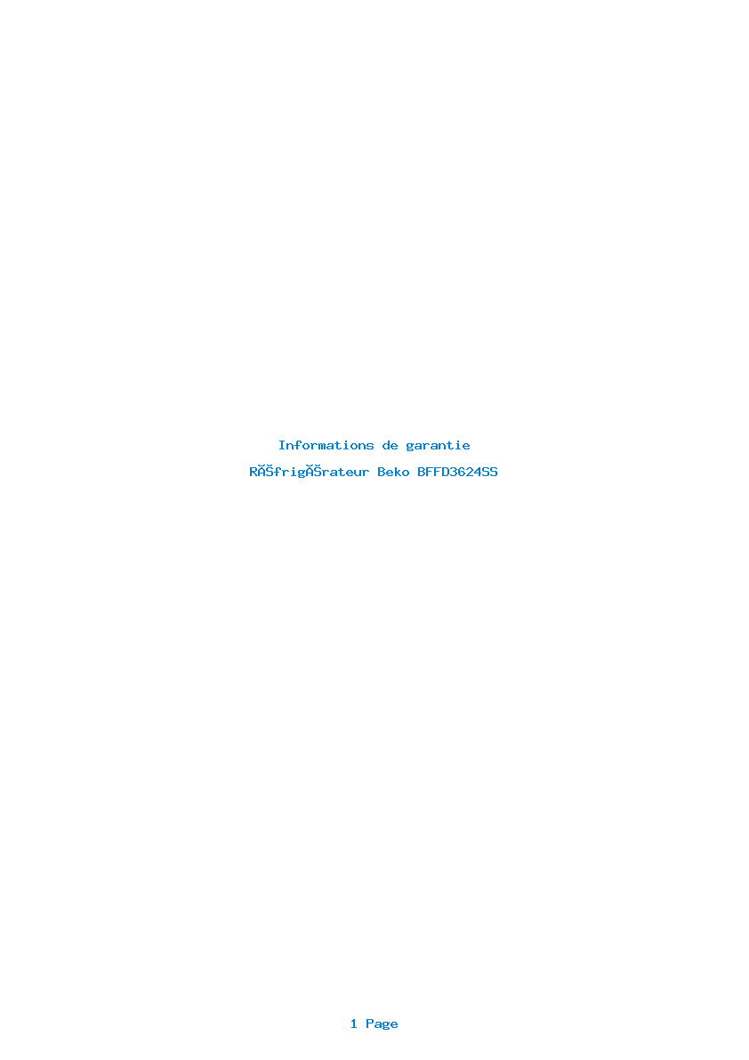 Page 1 de la notice Informations de garantie Beko BFFD3624SS