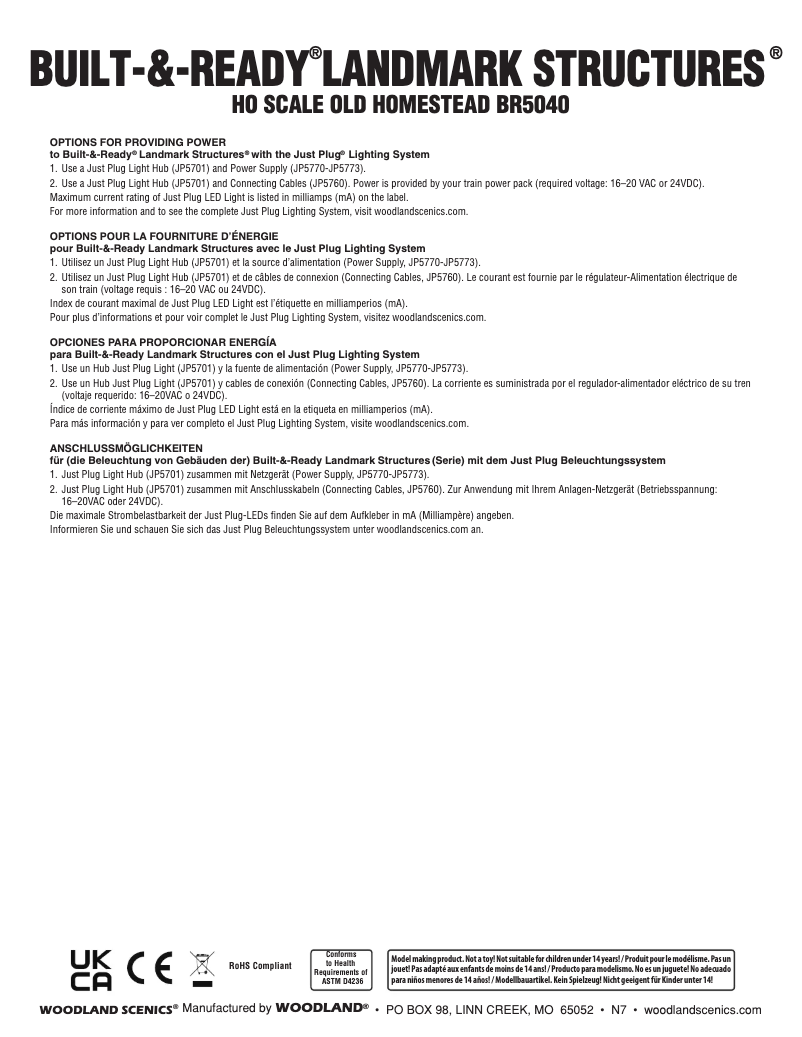 Page 1 de la notice Manuel utilisateur Woodland Scenics BR5040