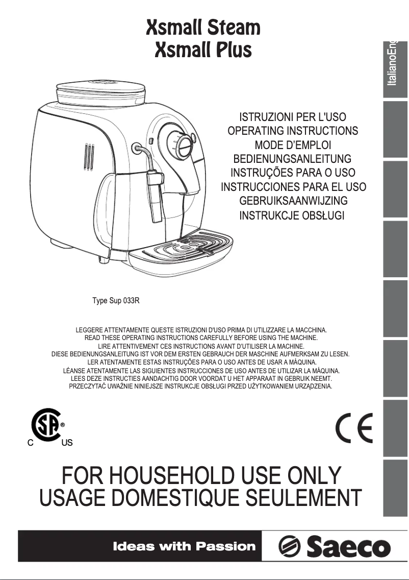 Page 1 de la notice Manuel utilisateur Philips Saeco Xsmall Plus