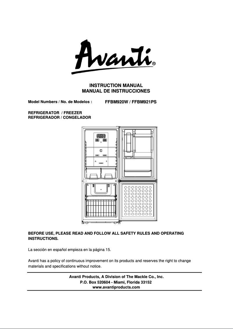 Page 1 de la notice Manuel utilisateur Avanti FFBM920W