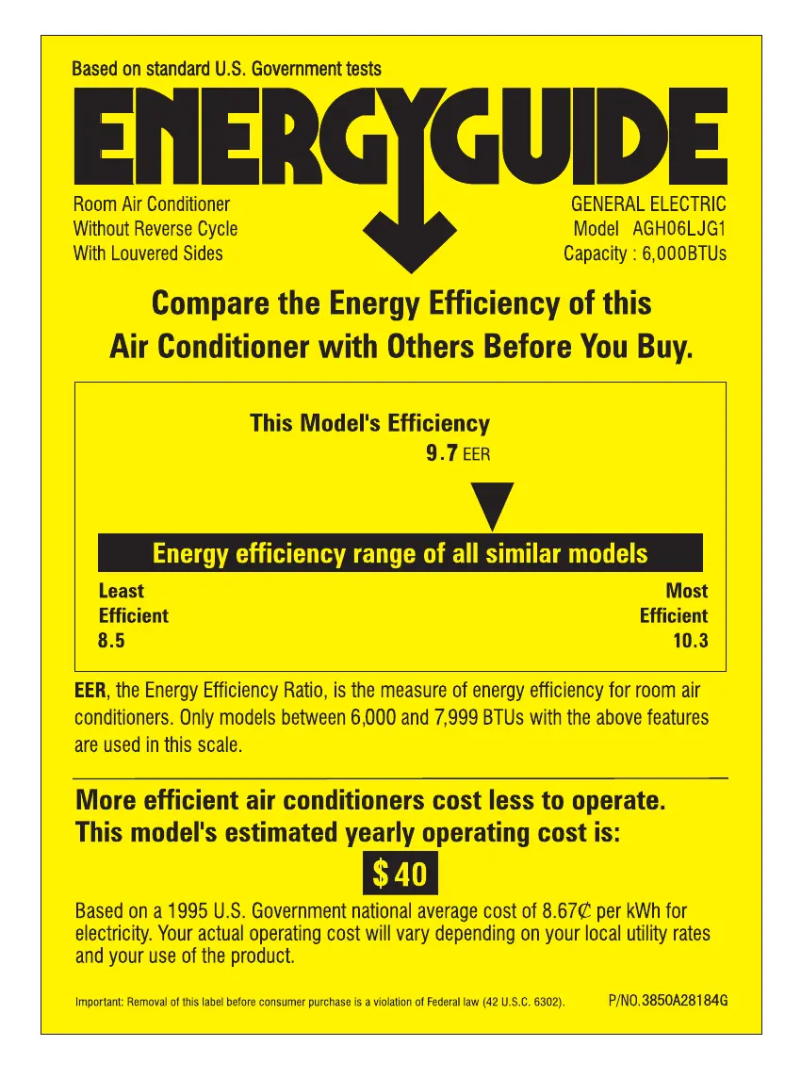 Página 1 del manual Etiqueta energética GE AGH06LJ