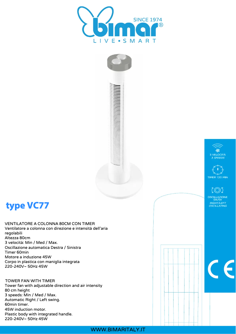 Page 1 de la notice Fiche technique Bimar VC77