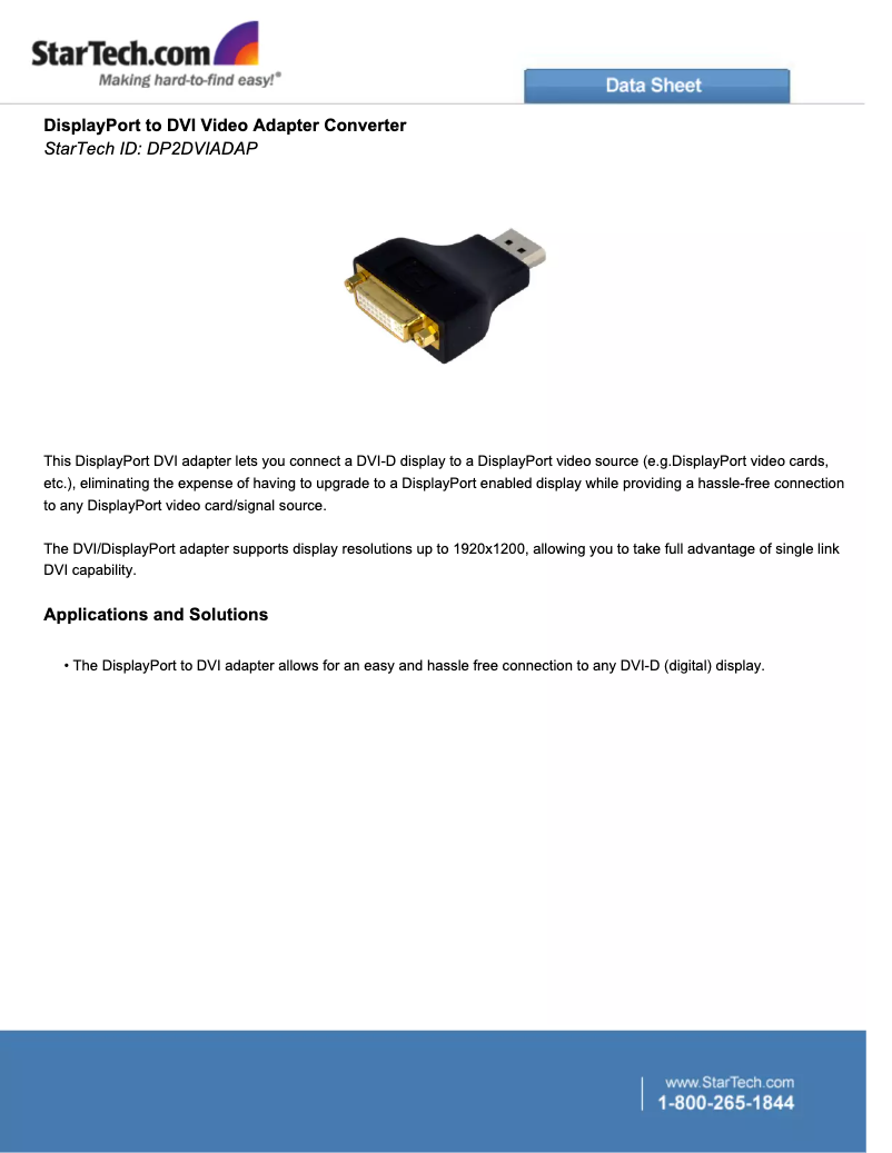 Page 1 de la notice Brochure StarTech.com DP2DVIADAP