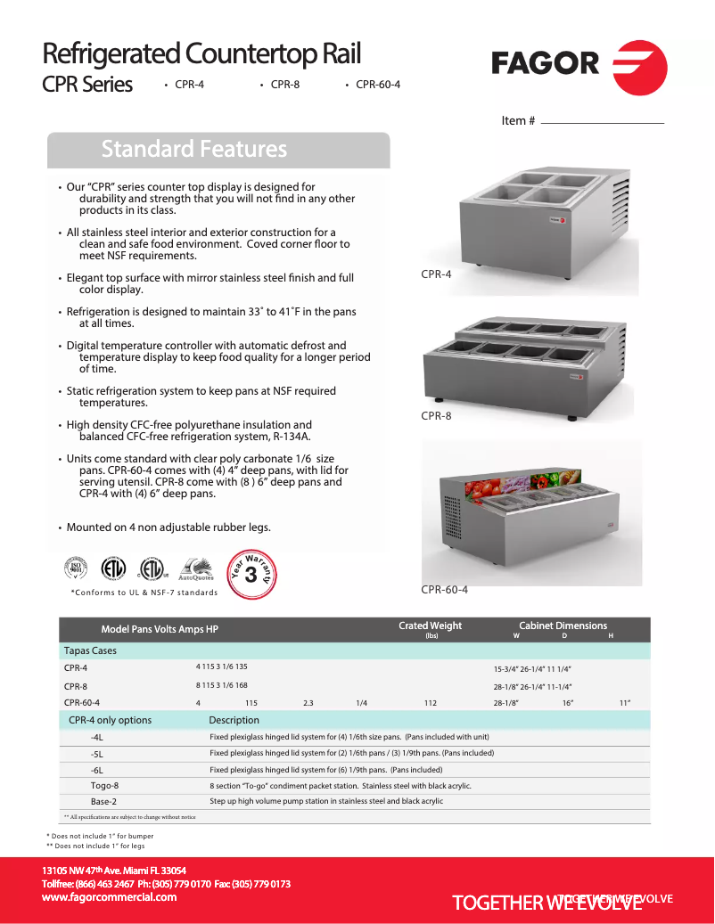 Page 1 of the manual Use and Maintenance Manual Fagor CPR-4