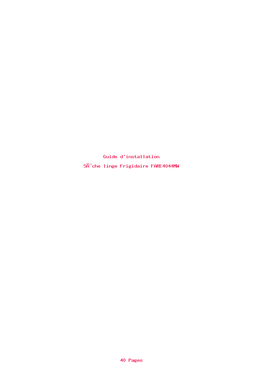 Page 1 de la notice Guide d'installation Frigidaire FARE4044MW