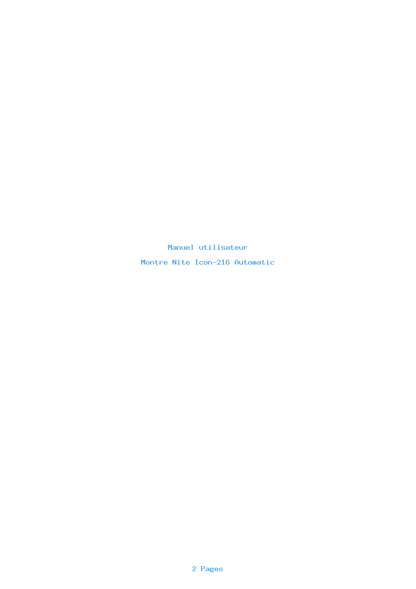 Page 1 de la notice Manuel utilisateur Nite Icon-216 Automatic