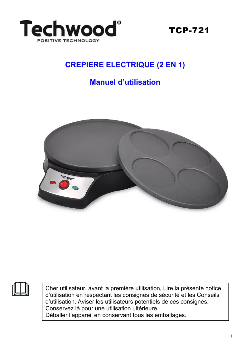 Page 1 de la notice Manuel utilisateur Techwood TCP-721