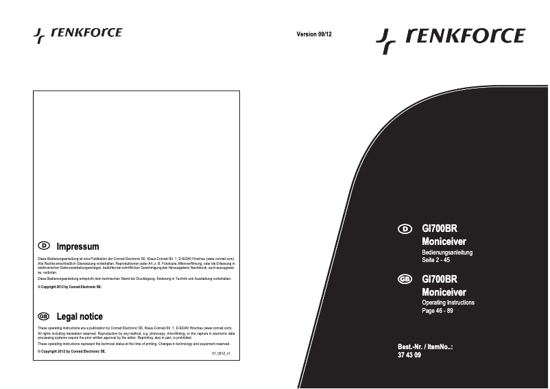 Page 1 de la notice Manuel utilisateur Renkforce GI700BR