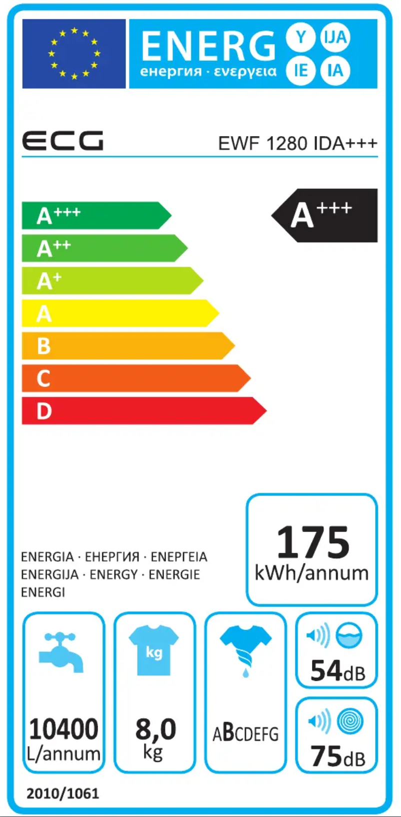 Page 1 de la notice Label énergétique ECG EWF 1280 IDA+++