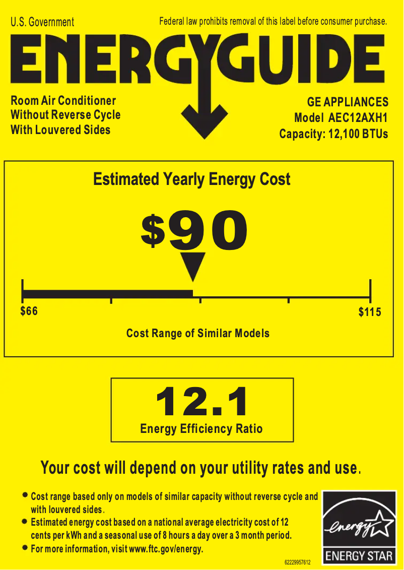 Página 1 del manual Etiqueta energética GE AEC12AX
