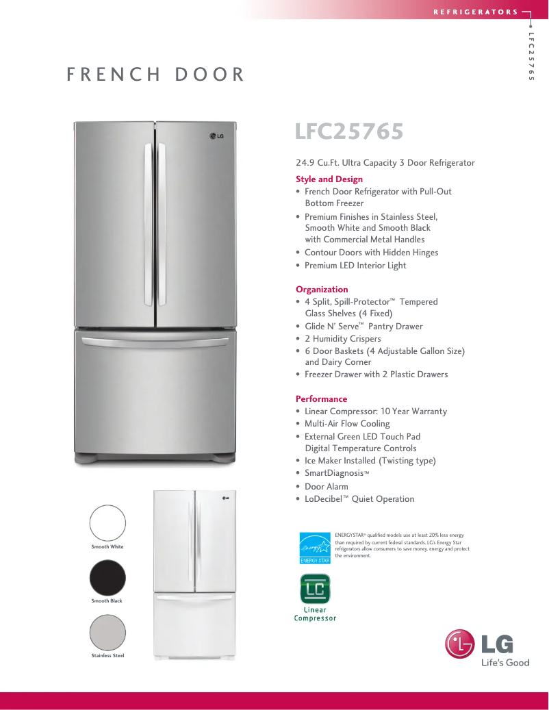 Page 1 de la notice Fiche technique LG LFC25765SW