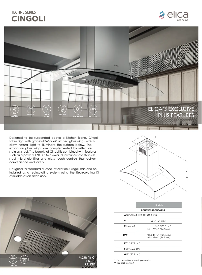 Page 1 de la notice Fiche technique Elica Cingoli ECN642S3