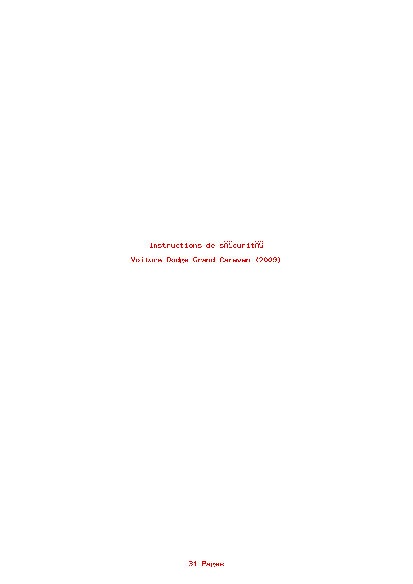 Page 1 de la notice Instructions de sécurité Dodge Grand Caravan (2009)