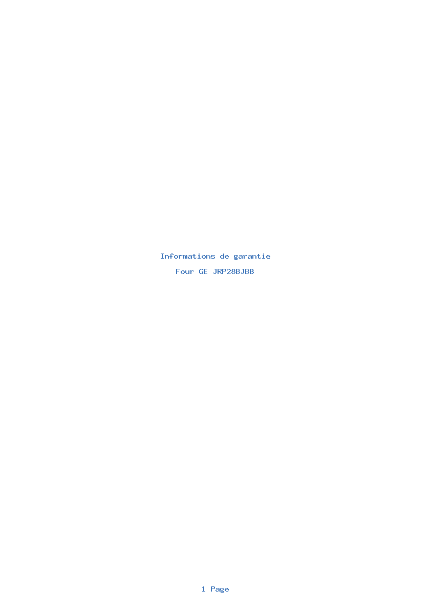 Page 1 de la notice Informations de garantie GE JRP28BJBB