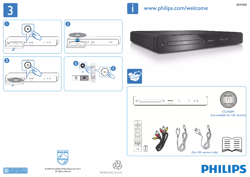 Page 1 de la notice Guide de démarrage rapide Philips BDP3000